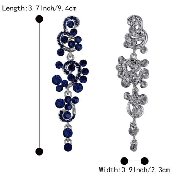 Gun Metal with Sapphire Blue Austrian Crystal Chandelier Post Back Drop Earrings - Picture 5 of 5